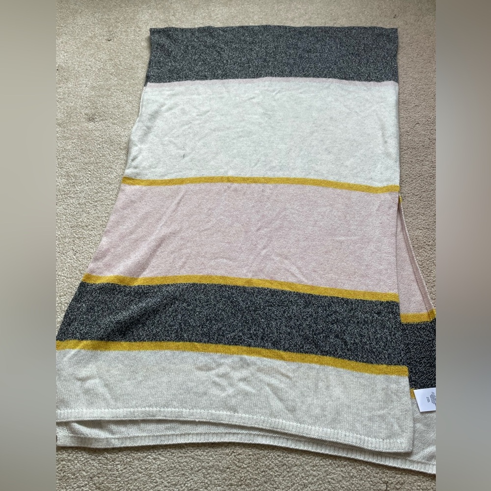 Reitmans Striped Scarf in Gray, Cream, Pink, and Yellow